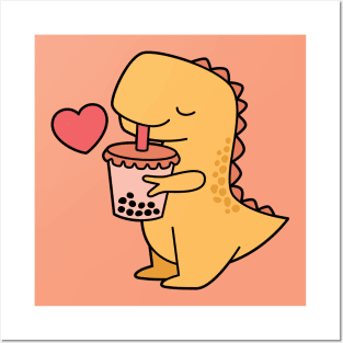 Boba Tea Rex - Cute Bubble Tea Dinosaur Posters and Art